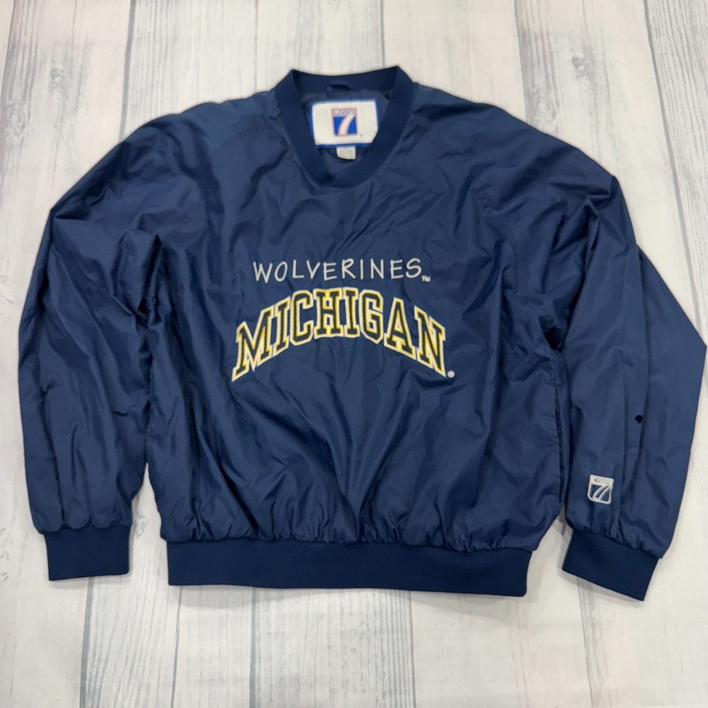 VTG Michigan Wolverines 7 Logo Pullover Jacket L Korea College Mens Flaw